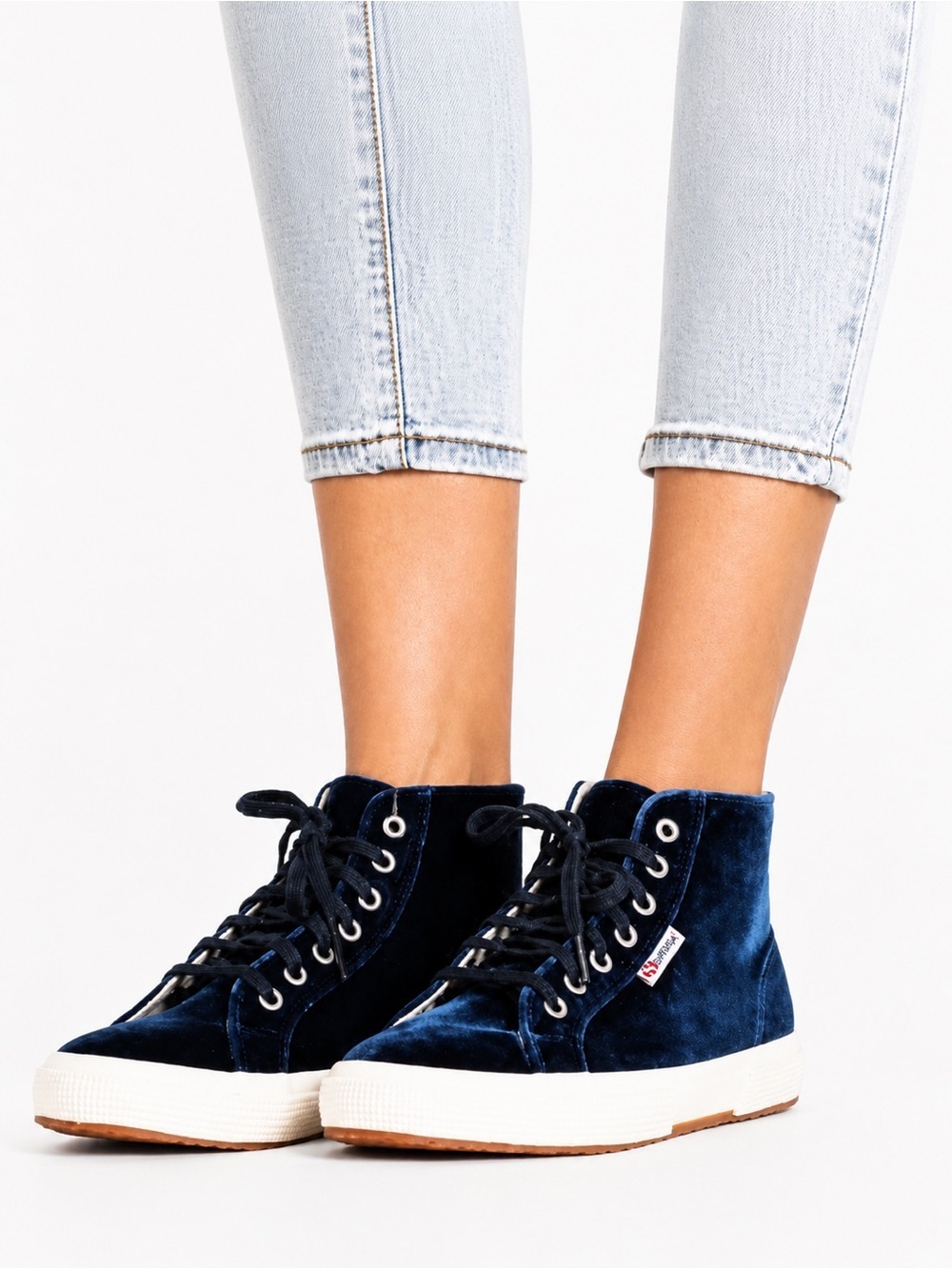 Superga Womens Blue  velvet high top sneakers size 6.5
